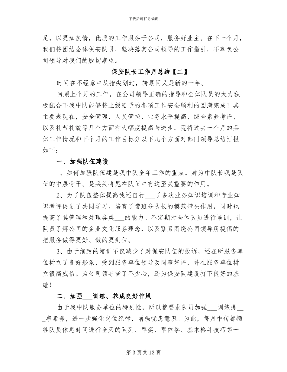 2024年保安队长工作月总结_第3页