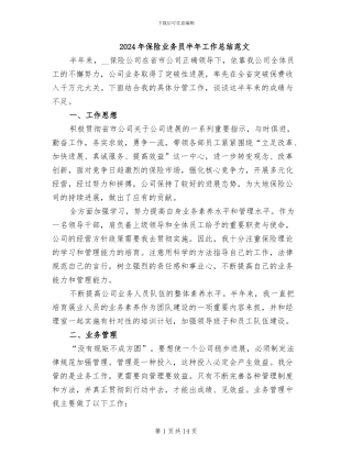 2024年保险业务员半年工作总结范文