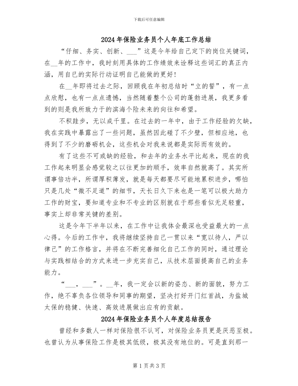 2024年保险业务员个人年底工作总结_第1页