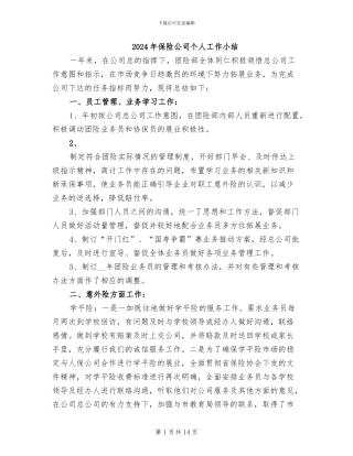 2024年保险公司个人工作小结