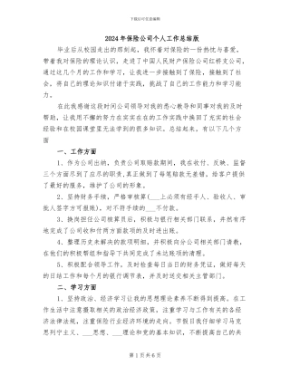 2024年保险公司个人工作总结版