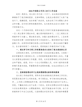 2024年保险公司员工实习工作总结