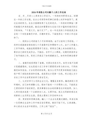 2024年保险公司内勤个人的工作总结