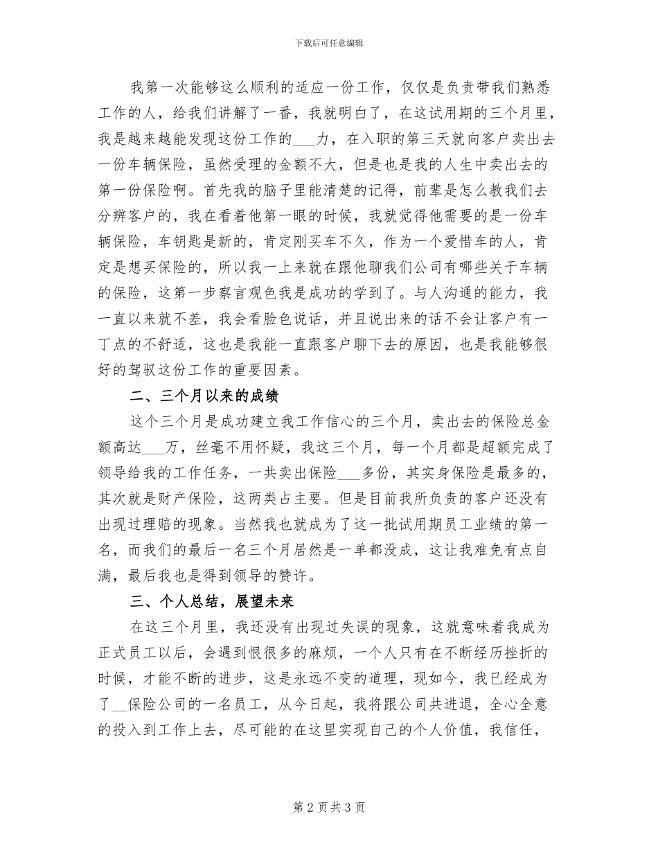 2024年保险公司员工试用期工作总结_第2页