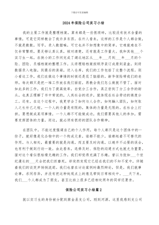 2024年保险公司实习小结