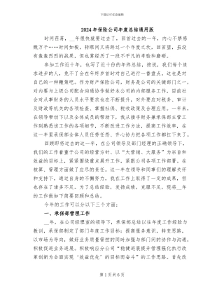 2024年保险公司年度总结通用版