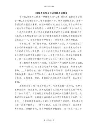 2024年保险公司试用期总结报告