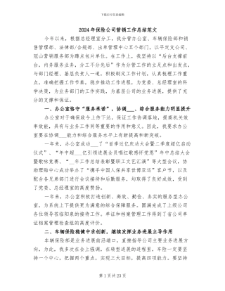 2024年保险公司营销工作总结范文