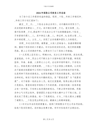 2024年保险公司财务工作总结