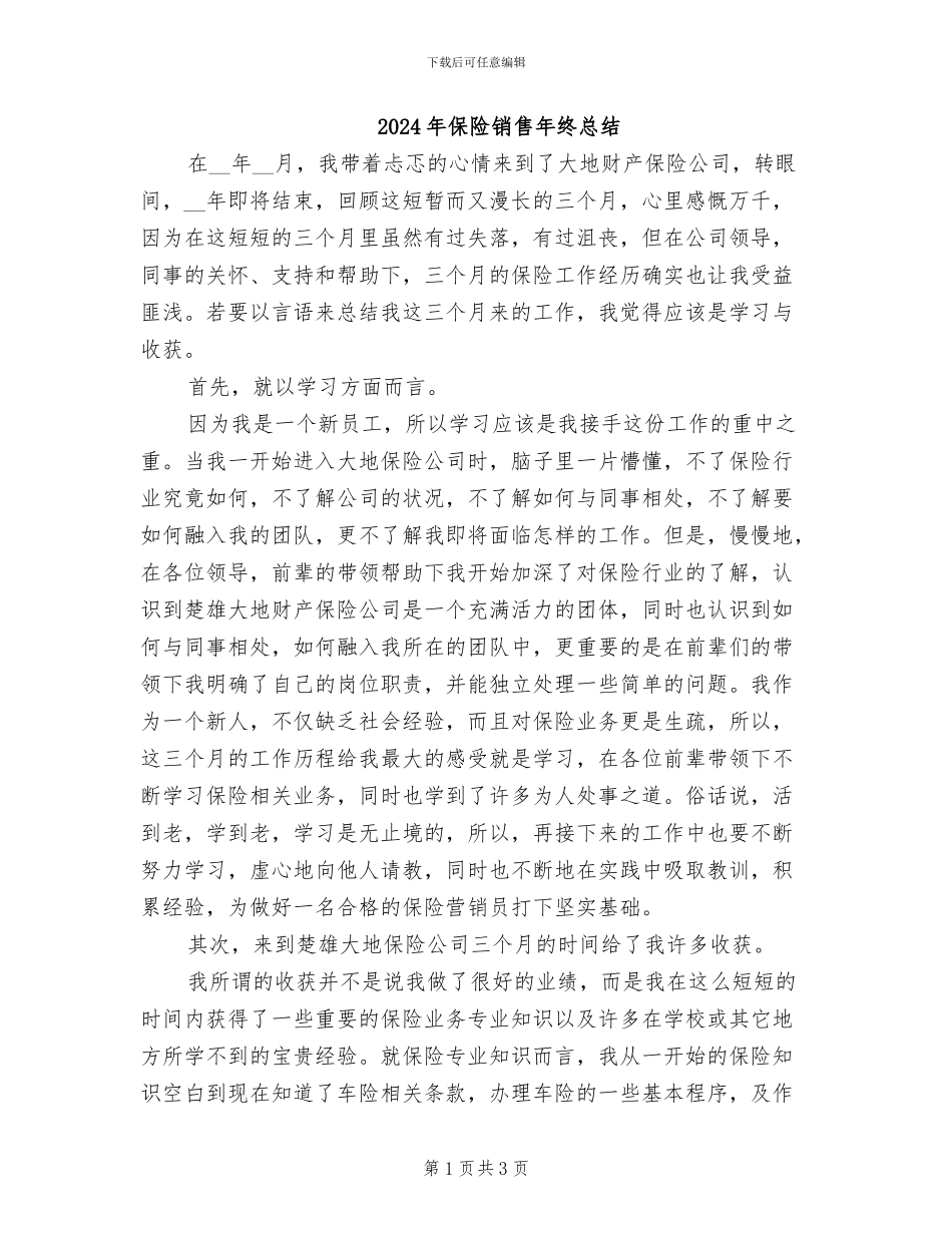 2024年保险销售年终总结_第1页