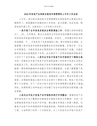 2024年信息产业局综合规划市场管理科上半年工作总结