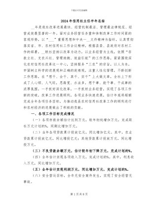 2024年信用社主任半年总结