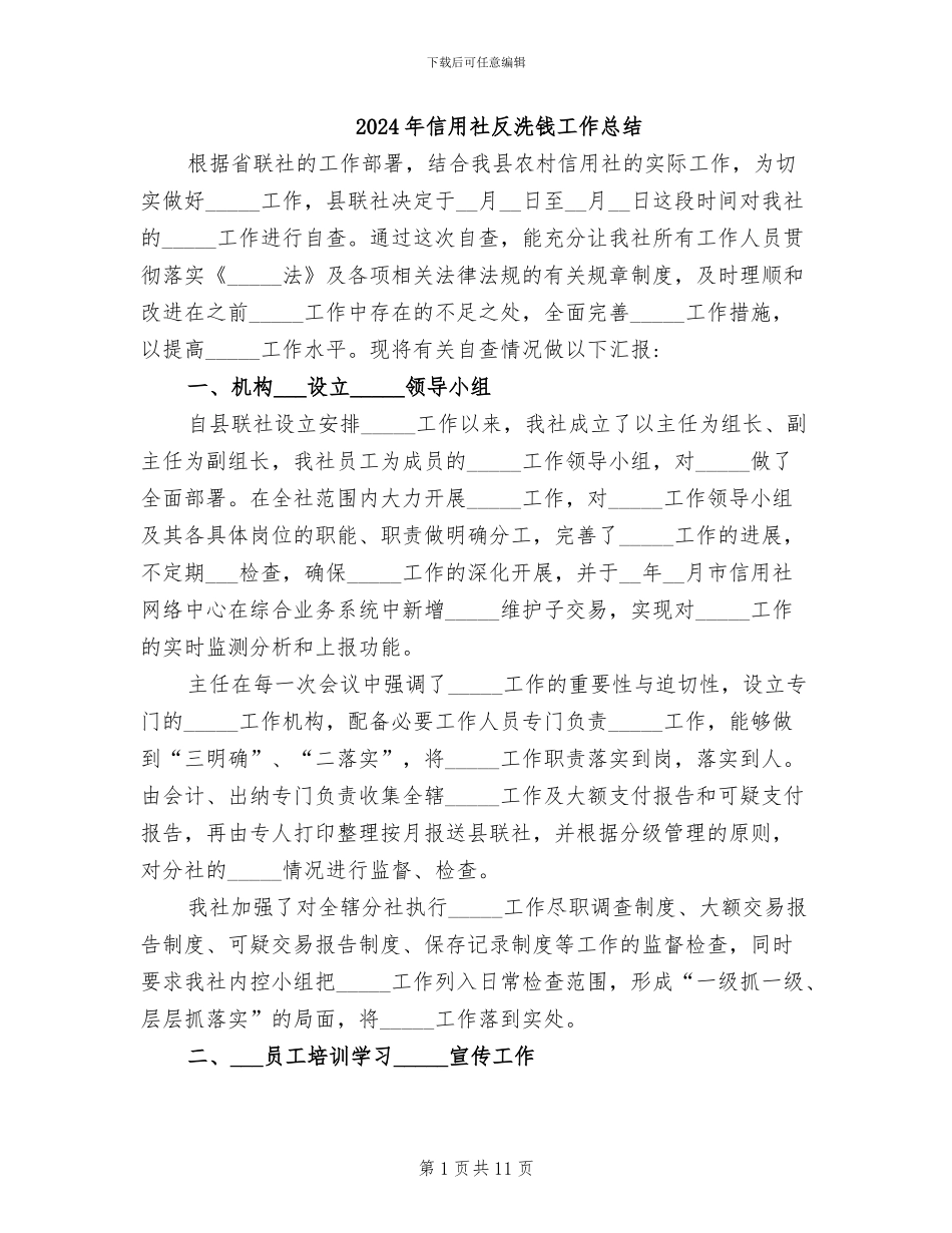 2024年信用社反洗钱工作总结_第1页