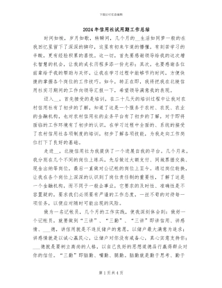 2024年信用社试用期工作总结