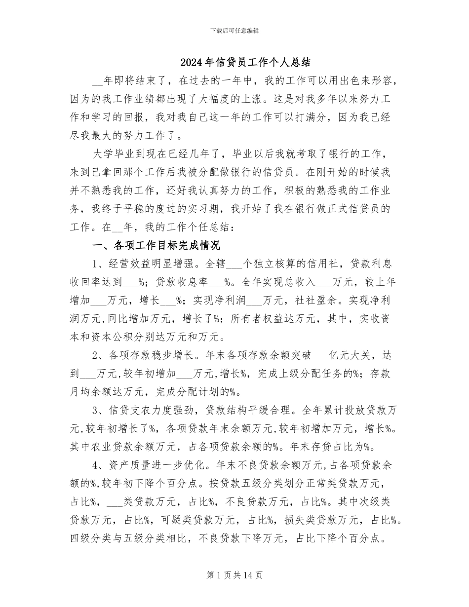 2024年信贷员工作个人总结_第1页