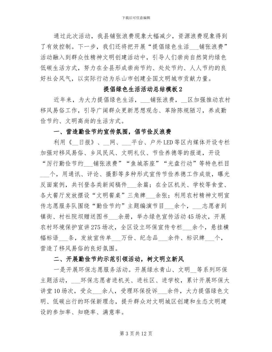 2024年倡导绿色生活活动总结模板_第3页