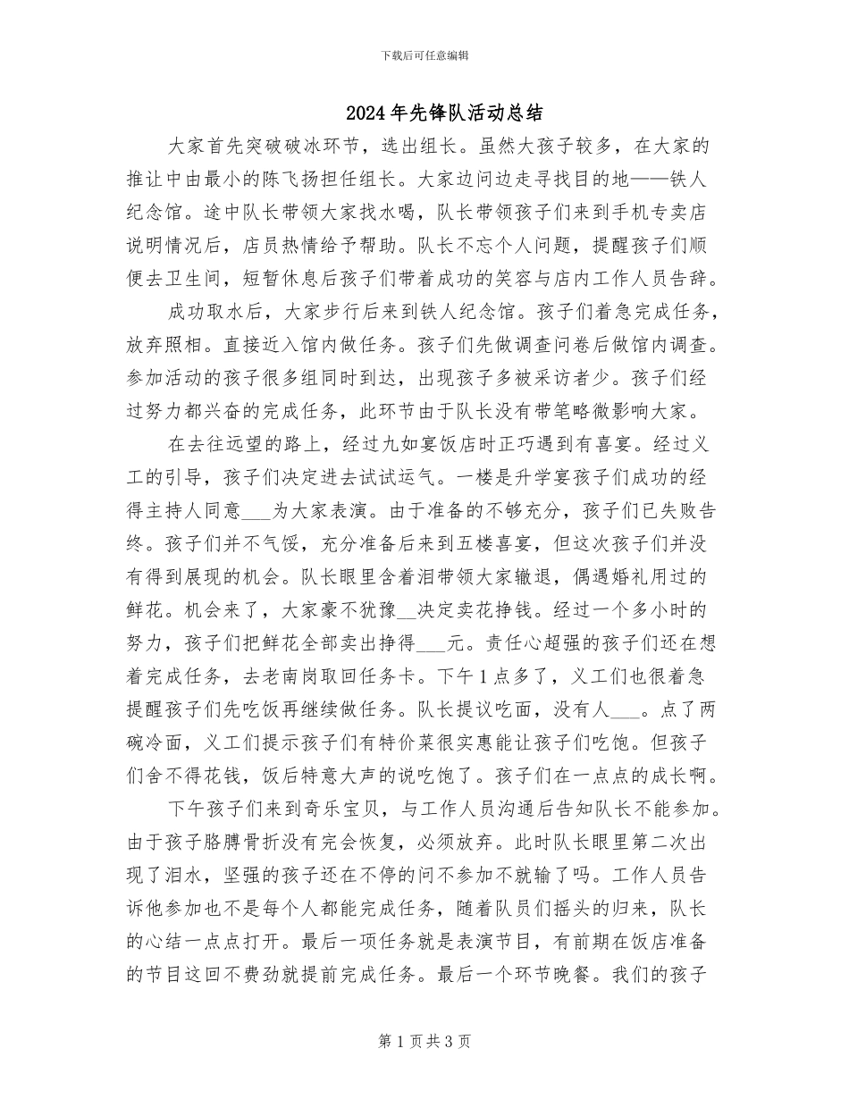 2024年先锋队活动总结_第1页