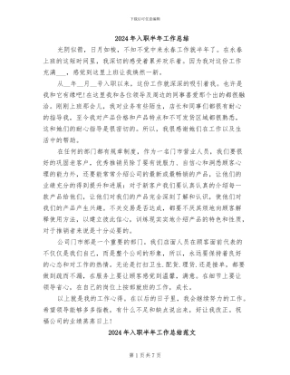 2024年入职半年工作总结