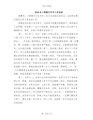 2024年入职银行半年工作总结