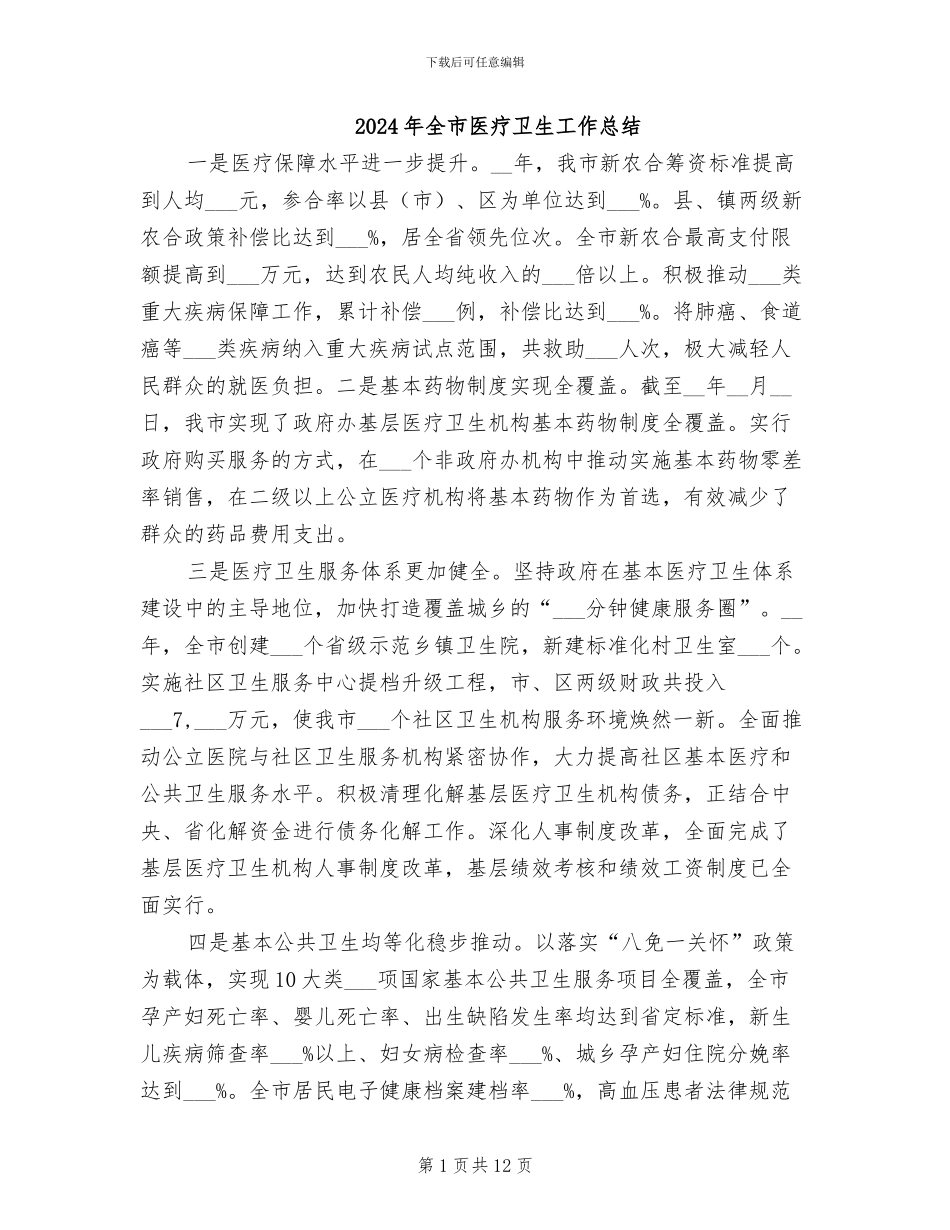 2024年全市医疗卫生工作总结_第1页