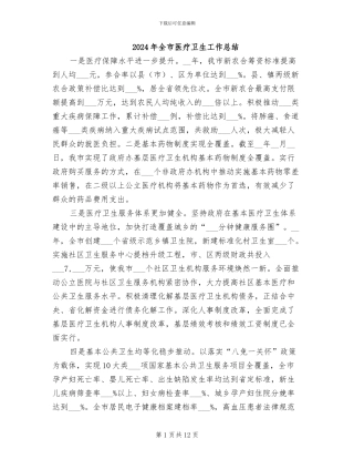 2024年全市医疗卫生工作总结