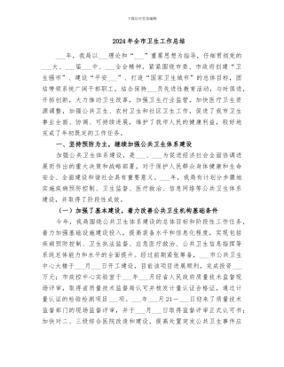 2024年全市卫生工作总结