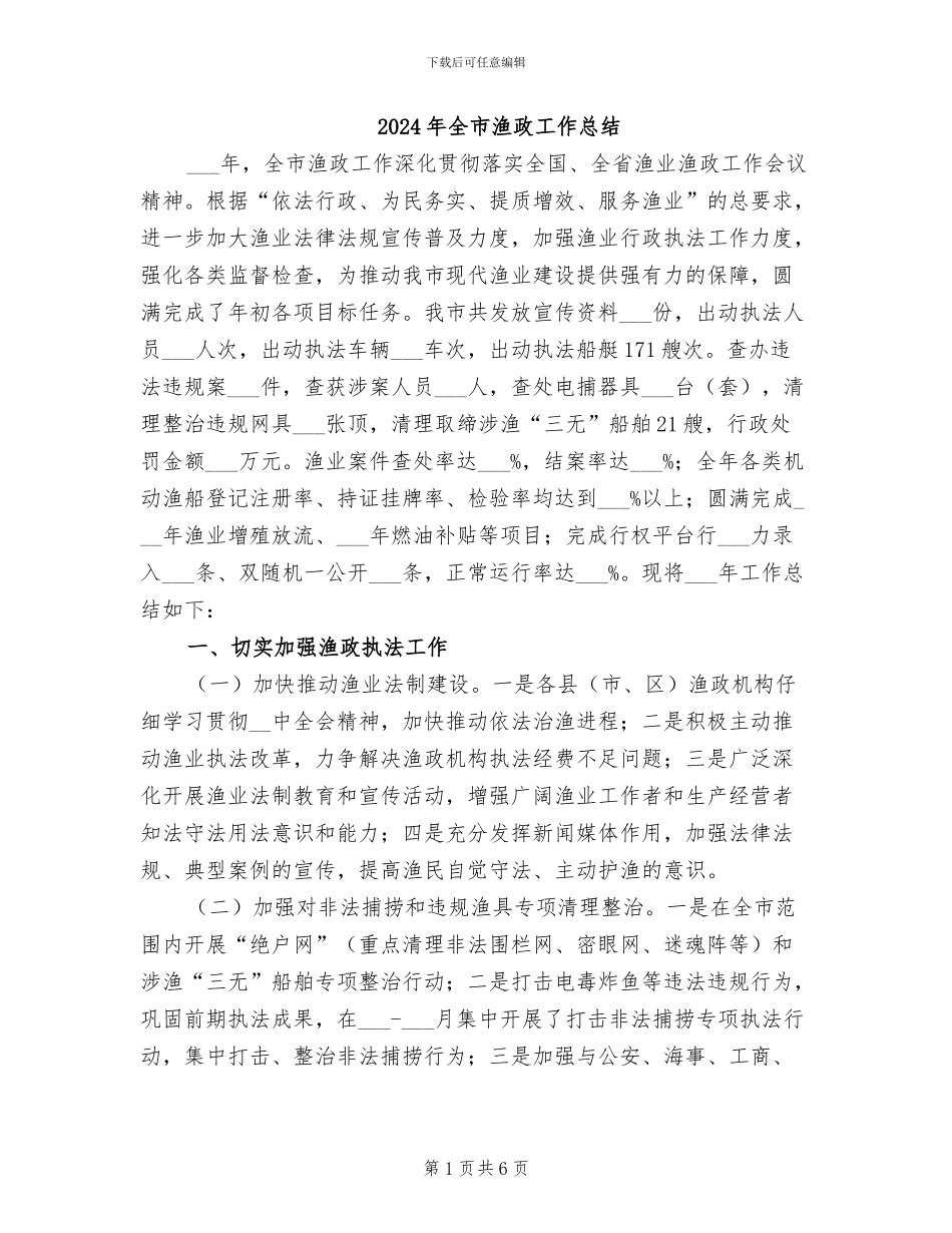 2024年全市渔政工作总结_第1页