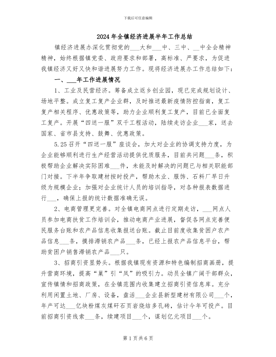 2024年全镇经济发展半年工作总结_第1页