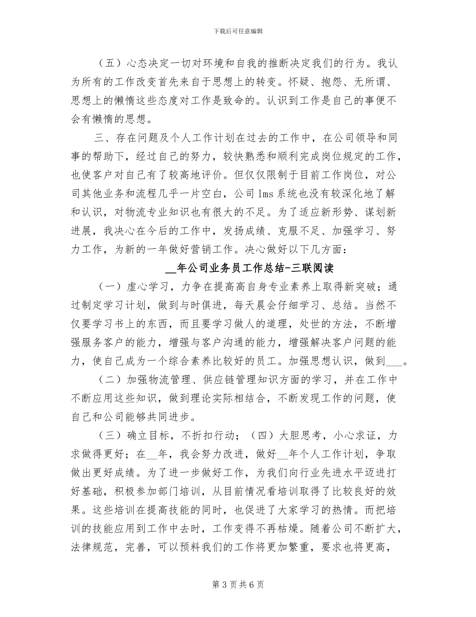 2024年公司业务员年度工作总结_第3页