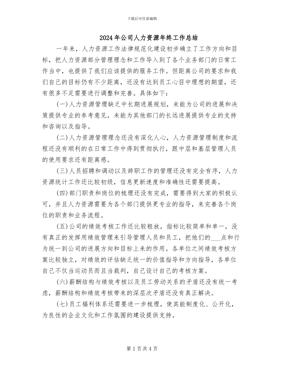 2024年公司人力资源年终工作总结_第1页
