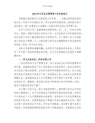 2024年公司企业管理者工作总结范文