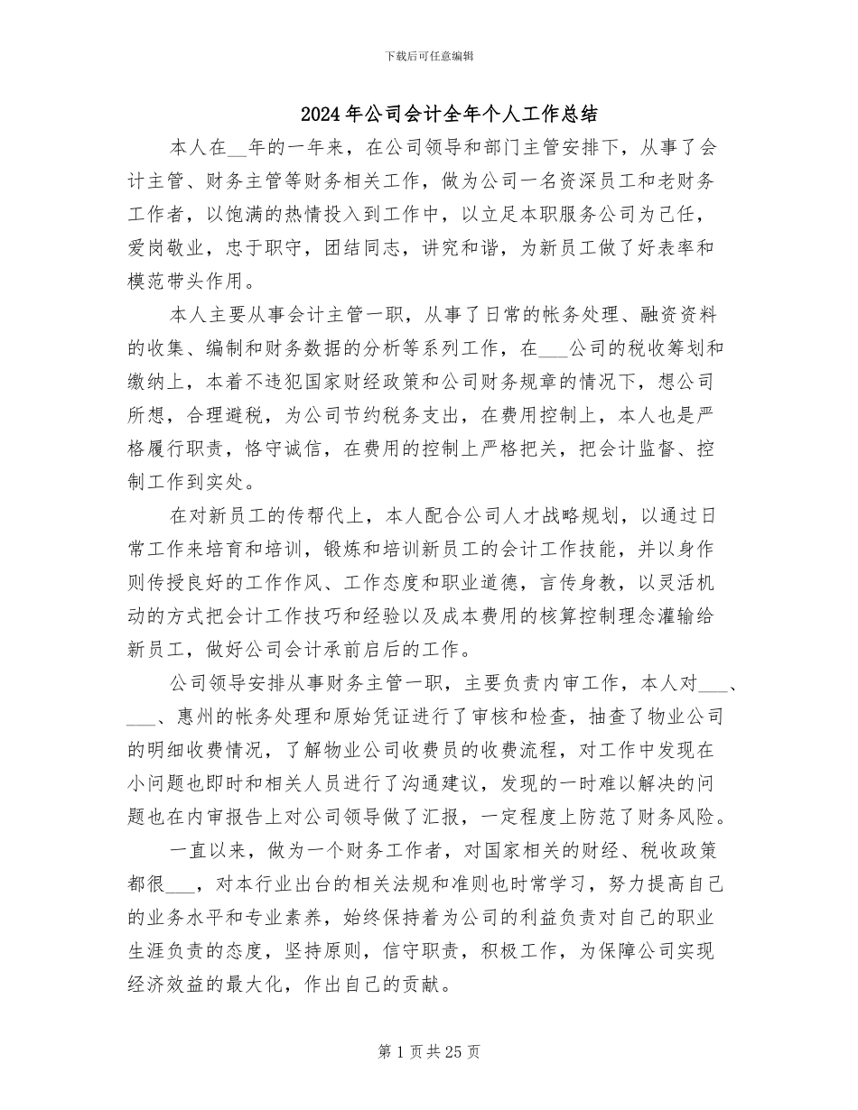 2024年公司会计全年个人工作总结_第1页