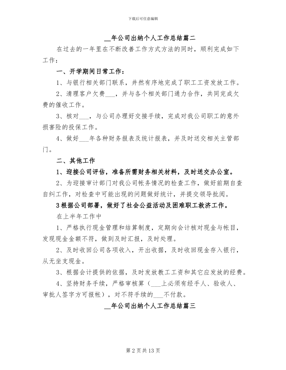 2024年公司出纳个人工作总结范文_第2页
