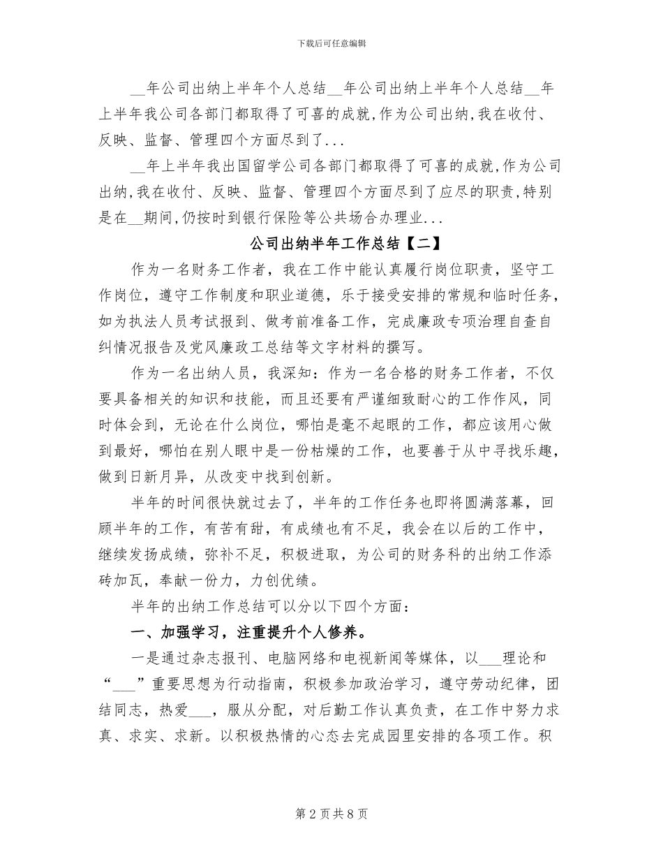 2024年公司出纳半年工作总结_第2页