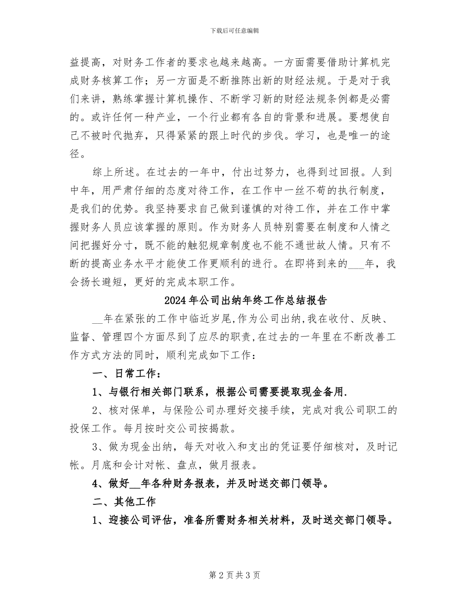 2024年公司出纳年终工作总结及计划_第2页
