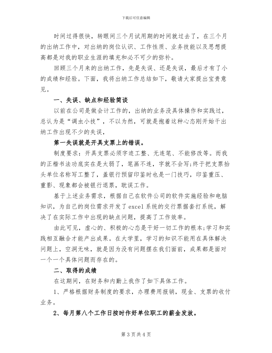 2024年公司出纳试用期个人工作总结_第3页