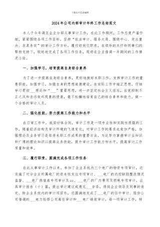 2024年公司内部审计年终工作总结范文
