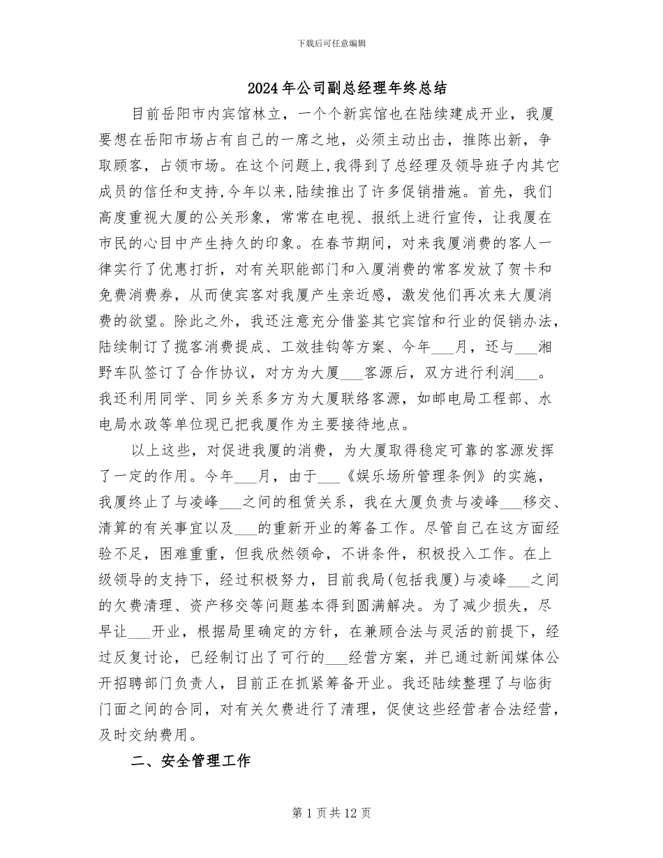 2024年公司副总经理年终总结_第1页