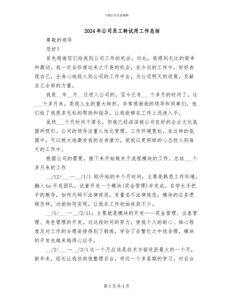 2024年公司员工转试用工作总结_第1页