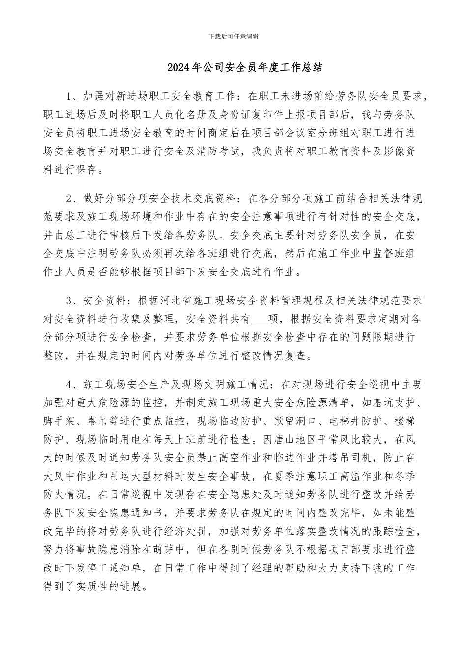 2024年公司安全员年度工作总结_第1页