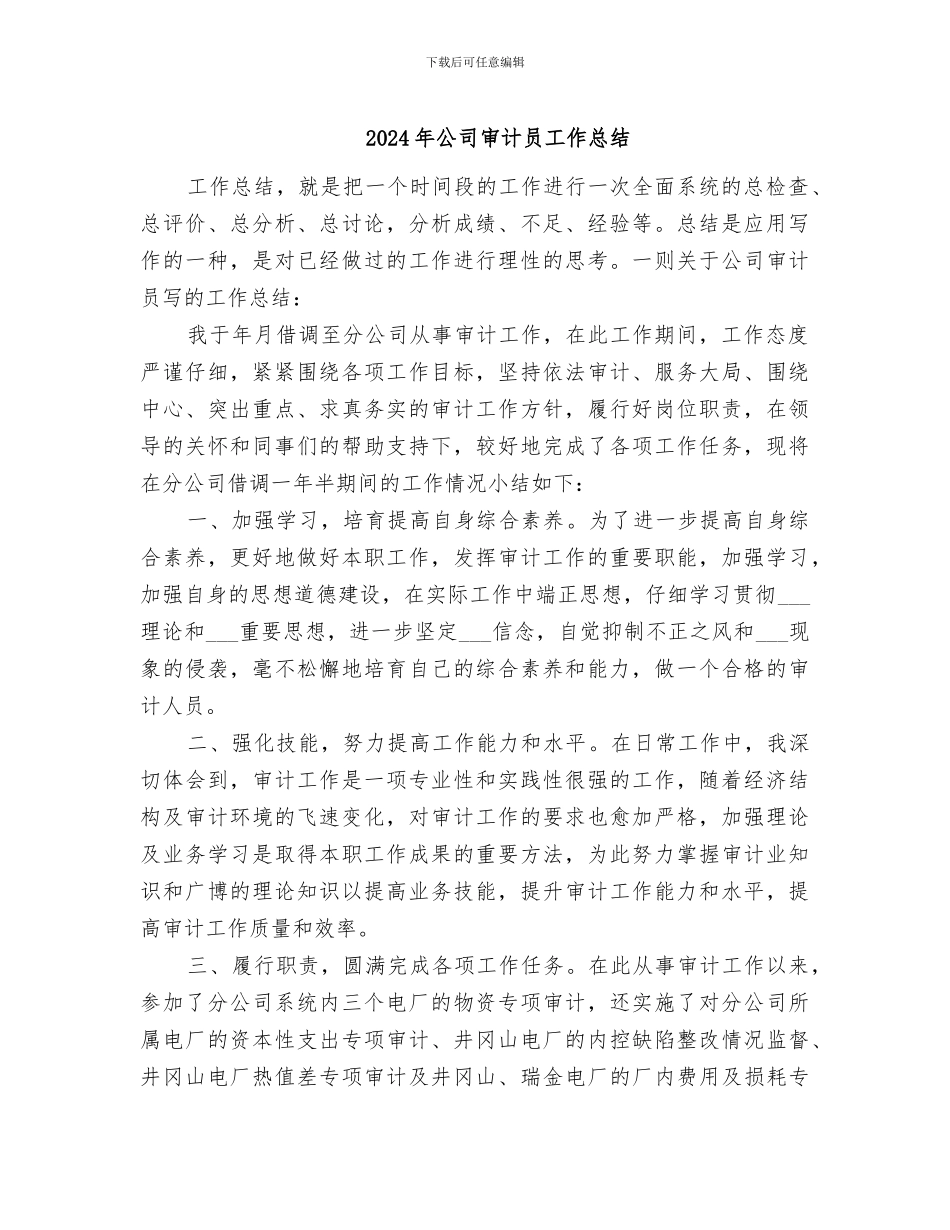 2024年公司审计员工作总结_第1页
