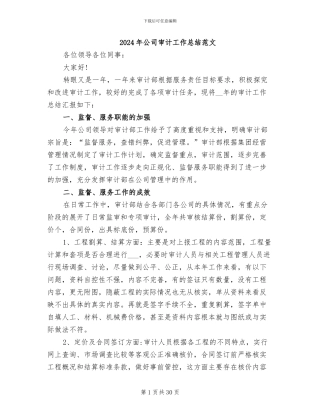 2024年公司审计工作总结范文