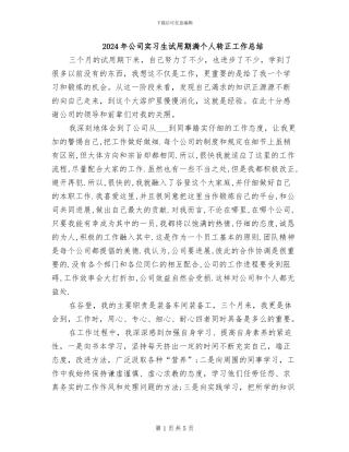 2024年公司实习生试用期满个人转正工作总结