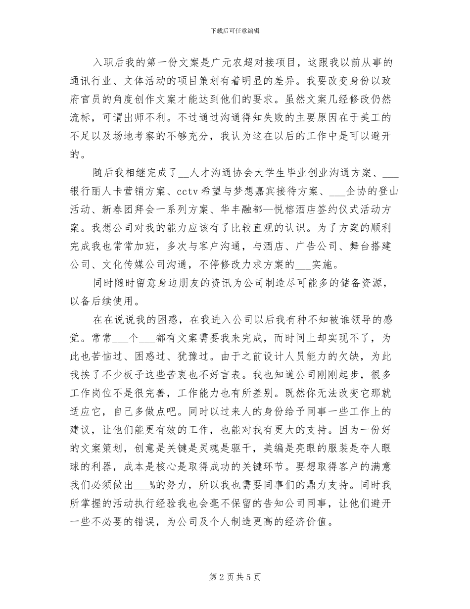 2024年公司文案策划个人年终总结报告_第2页