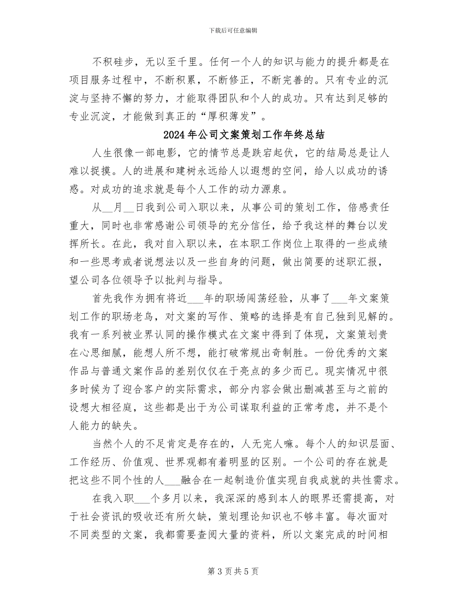 2024年公司文案策划个人年终总结报告_第3页