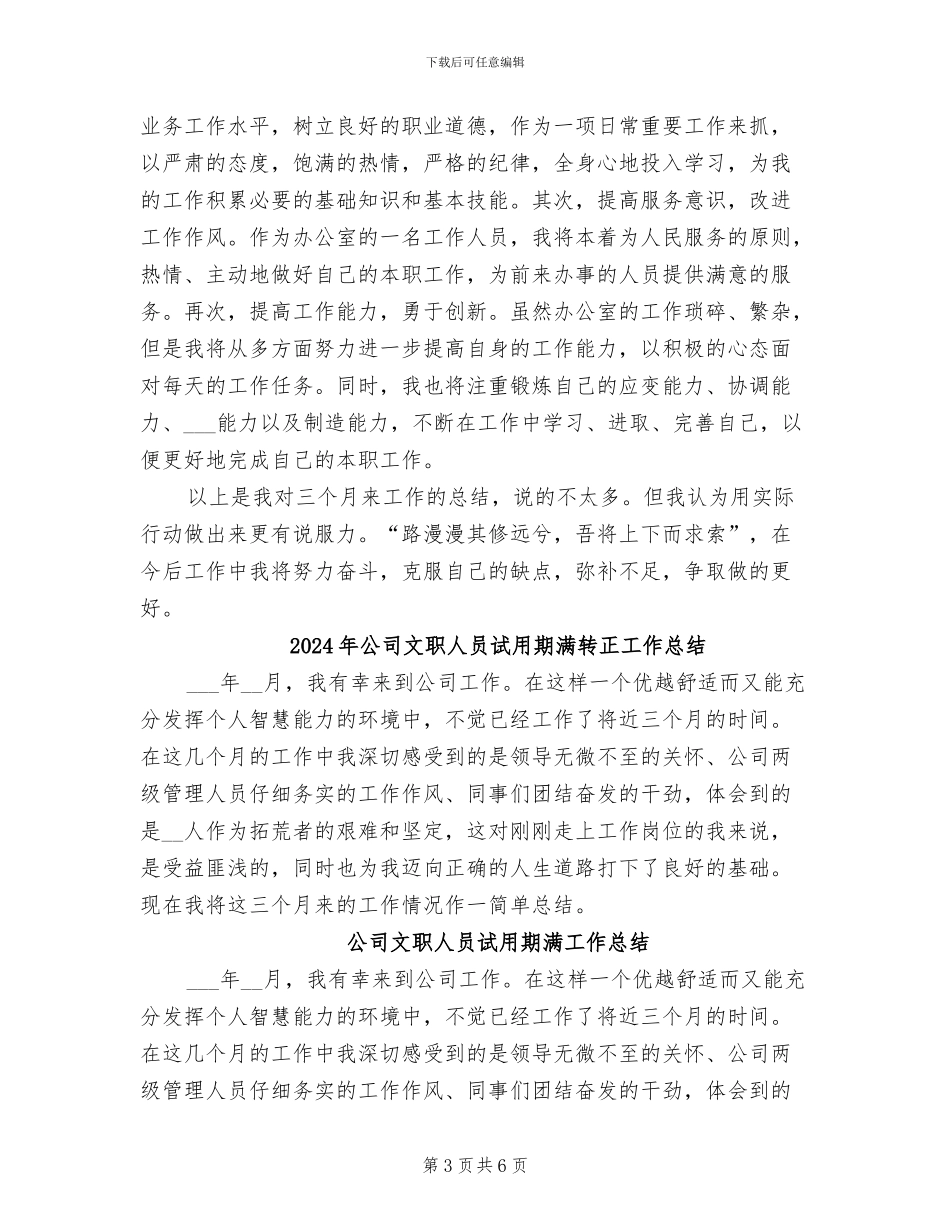 2024年公司文职人员试用期满工作总结范文_第3页