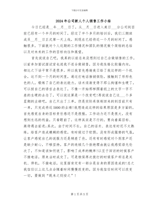 2024年公司新人个人销售工作小结