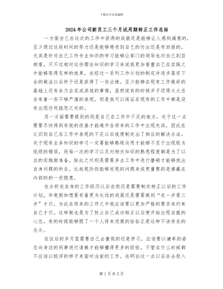 2024年公司新员工三个月试用期转正工作总结
