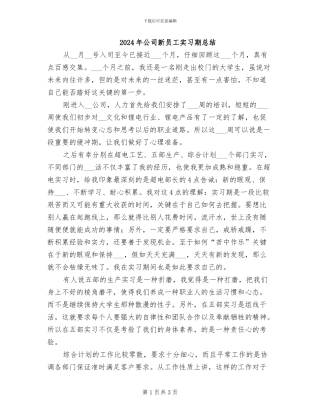 2024年公司新员工实习期总结