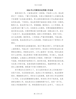 2024年公司新财务试用期工作总结